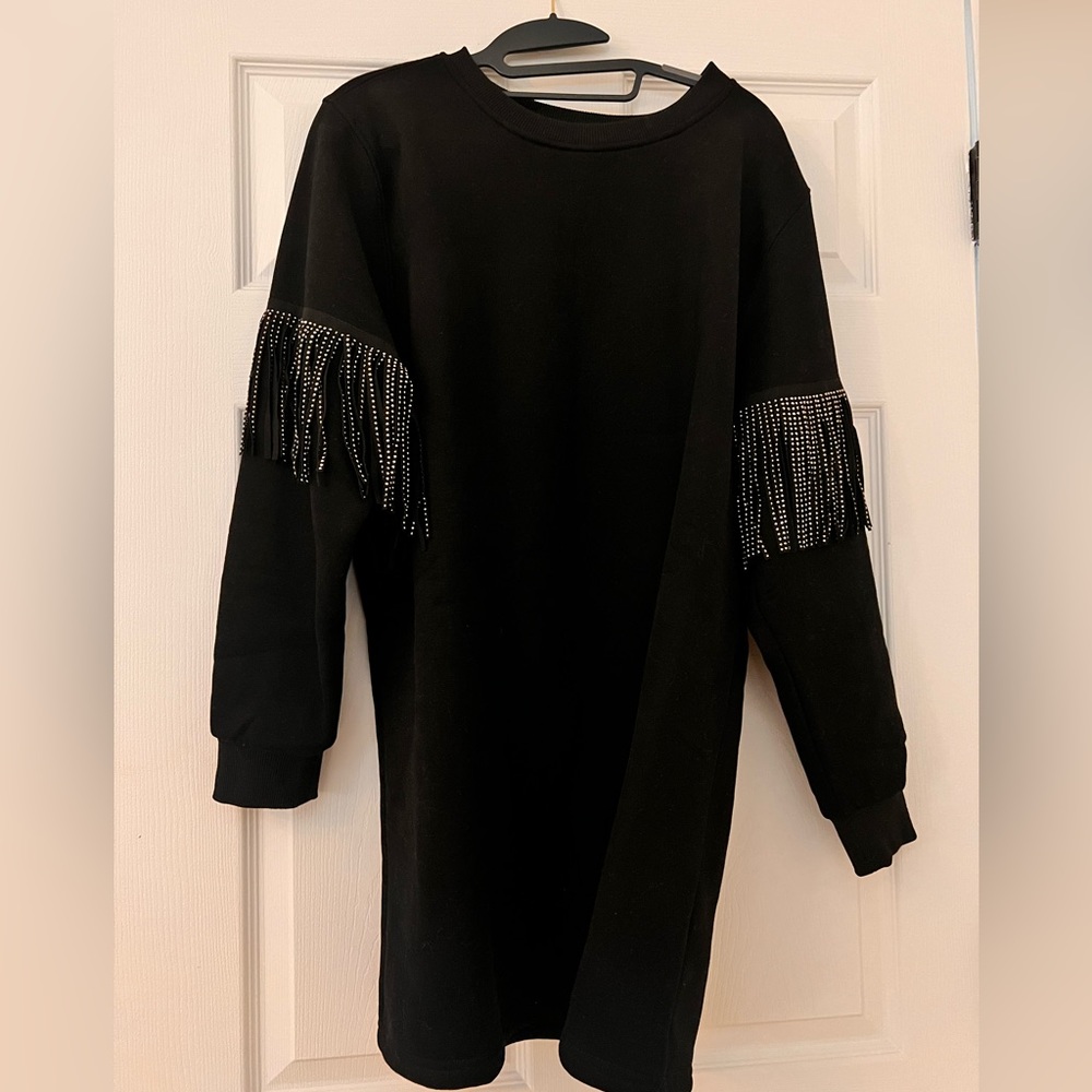 ThePost black fringe sweater dress
